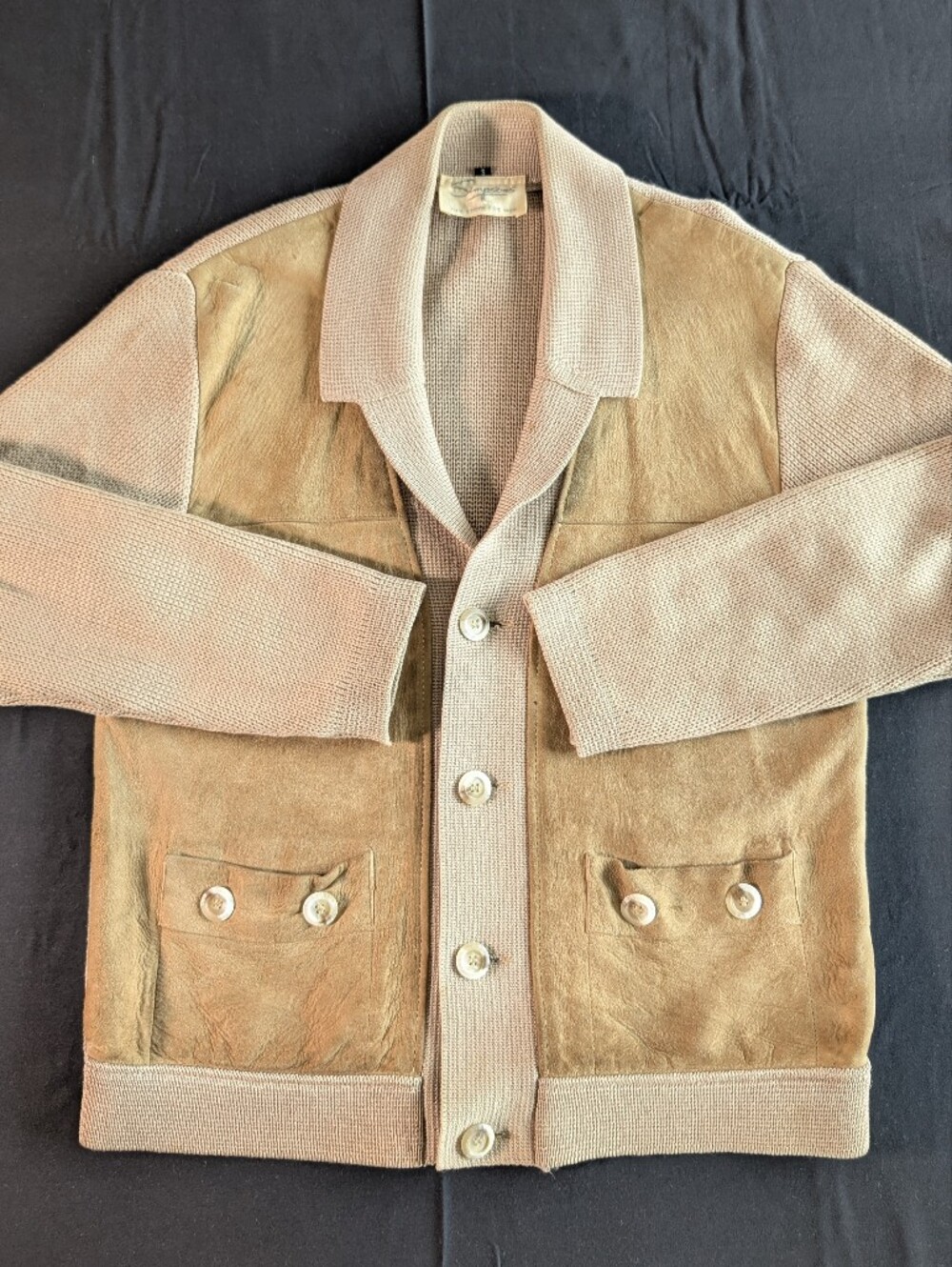 Vintage 1970s Simpsons Tan Suede & Knit Button-Front Jacket Men's Small
